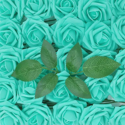 Miniatura 2 de Wrapables® Flor de rosa artificial, flores de tacto real para ramos de boda y centros de mesa, aguamarina