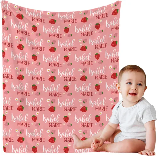 Miniatura 14 de Manta de bebé personalizada con nombre, manta personalizada con nombre floral para niñas pequeñas, mantas de franela suave, regalo conmemorativo 01