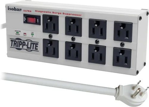 Tripp Lite Isobar Toma múltiple de 8 enchufes, con protección contra sobretensión, cable de 12 pies, enchufe ángulo derecho, LED de diagnóstico