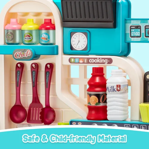 Miniatura 4 de Juego de cocina para niños, 53 piezas, estufa de cocina, fregadero de juego, horno, juguetes de cocina con luces y sonidos realistas, juguetes
