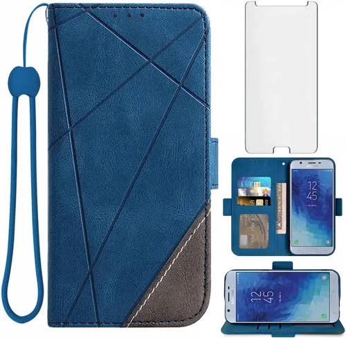 Asuwish Compatible con Samsung Galaxy J7 Star J 7 Crown 7J Refine 2018 J7V V 2nd Gen Wallet Case y protector de pantalla de vidrio templado Flip