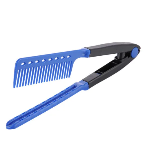 Miniatura 3 de Bricolaje Salón Cepillo Peines Peluquería Estilizador de pelo Plancha de pelo en forma de V peine recto (azul)