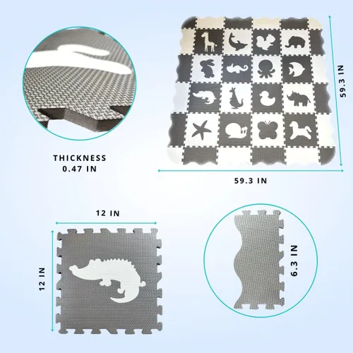 Miniatura 5 de Alfombra de juego grande para bebé con valla, 36 piezas de 12 x 12. Tapete de juego suave y no tóxico para niños pequeños, rompecabezas de juego