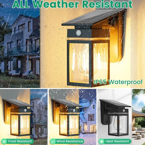 Miniatura 8 de Luces Solares de Porch al Aire Libre, del Anochecer al Amanecer y Luz de Pared con Sensor de Movimiento con Forma de Linterna, 3 Modos IP65