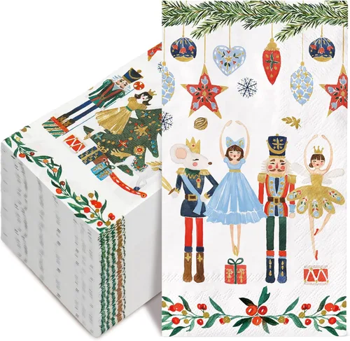 80 hojas de servilletas de Navidad para invitados de acuarela, cascanueces desechables, toalla decorativa de papel para baño, suministros de fiesta