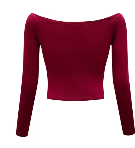 Miniatura 4 de OThread & Co. Blusa corta de manga larga con hombros descubiertos para mujer, cómoda, básica, con capa elástica