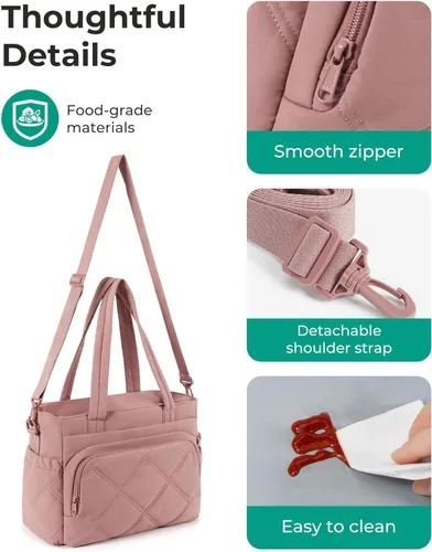 Miniatura 8 de BAGSMART Bolsa de Almuerzo para Mujer, Bolsa de Almuerzo Grande con Aislamiento, Bolsa de Mano Acolchada con Múltiples Bolsillos para Trabajo, Aire