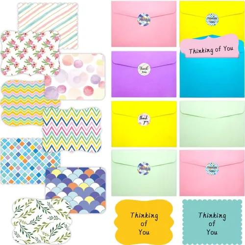 Miniatura 6 de Fancy Land 40 tarjetas en blanco de un solo panel con sobres, patrón brillante, acuarela, colorido, tarjetas de felicitación, oficina, escuela