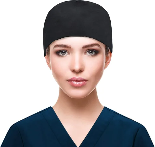 Miniatura 2 de QBA Gorra de trabajo ajustable con botón, gorro de trabajo de algodón, banda elástica para atar en la espalda, para mujeres y hombres, talla única