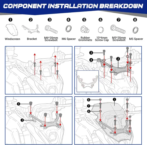 Miniatura 7 de Parabrisas de motocicleta de 12 pulgadas para MT09 MT-09/SP FZ09 2021 2022 2023 deflector de viento delantero con soporte de montaje, negro