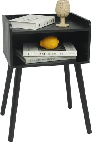 Miniatura 12 de MaxSmeo - Conjunto de 2 mesitas de noche, mesa auxiliar de estilo moderno de mediados de siglo para dormitorio con almacenamiento, pequeño juego