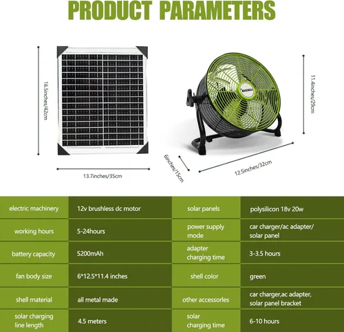 Miniatura 5 de lcocove Ventilador con pilas, puede funcionar de 5 a 24 horas, diseño de ventilador solar para cobertizo, hogar, exterior, con salida USB
