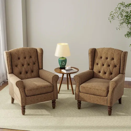 Miniatura 22 de Silla decorativa, sillón tapizado con respaldo alto con esponja de alta resistencia y patas de madera, sillas individuales modernas y cómodas de Un