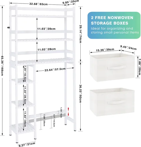 Miniatura 3 de SMIBUY Almacenamiento sobre el inodoro con cajones, estante organizador grande de baño para ahorrar espacio, soporte independiente detrás del Blanco