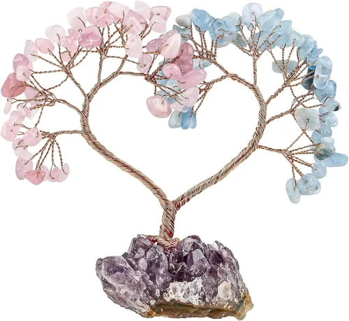 Miniatura 13 de SUNYIK Árbol de cristal curativo hecho a mano con base de amatista natural, árbol de dinero Fengshui de corazón de amor para decoración de oficina