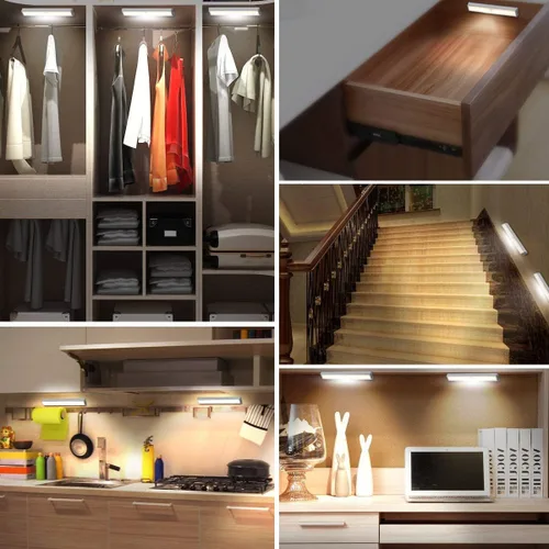 Miniatura 6 de [Versión mejorada] 10 luces LED de armario recargables por USB con sensor de movimiento, 3 modos de luz (G, encendido y apagado), carcasa de Luz