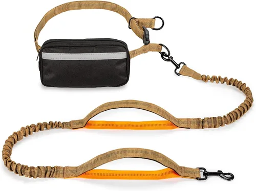 Miniatura 8 de Squirrel Products Correa de perro manos libres con cinturón de cadera/correa cruzada, bolsa con cremallera y elástico absorbente de golpes