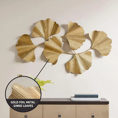Miniatura 3 de Madison Park Faye - Arte de pared para sala de estar, lámina metálica de hoja de ginkgo, gran decoración para el hogar, decoración de baño, adorno