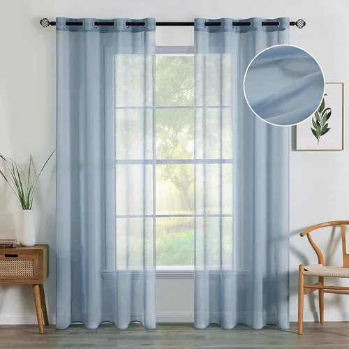 Miniatura 11 de MIULEE - Cortinas transparentes para ventana (2 paneles). Cortinas elegantes., Poliéster & Mezcla de poliéster, Blanco