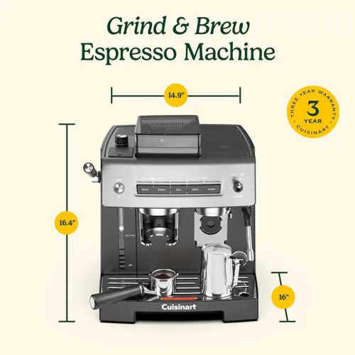 Miniatura 9 de Cuisinart Máquina de café expreso para moler y preparar, 16 ajustes de molienda de fino a grueso, hace bebidas calientes o frías de calidad de café
