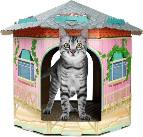 Miniatura 2 de American Cat Club Casa para gatos con rascador y hierba gatera incluidos - Casa de playa