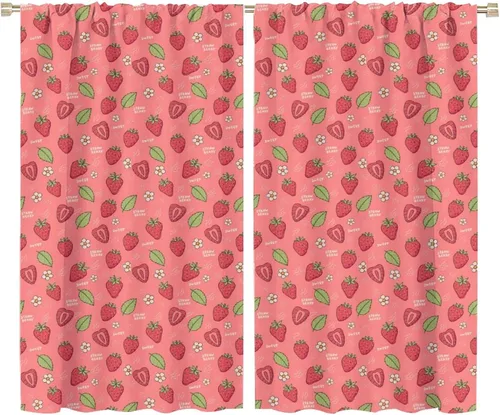 Miniatura 18 de Cortinas bohemias con diseño de fresas, bonitas cortinas bohemias con bolsillo para barra de fruta, tratamiento de ventana para cocina, sala