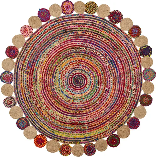 Miniatura 6 de SAFAVIEH Cape Cod Collection CAP201A - Alfombra redonda de 4 pies, redonda, roja, multicolor, hecha a mano, estilo bohemio, trenzada de yute