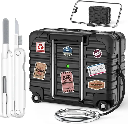 Miniatura 9 de Funda con bloqueo de seguridad para AirPods Pro de 2ª/1ª generación con kit de limpieza, bonito y divertido diseño de maleta, funda para AirPods Pro