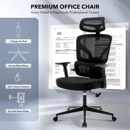 Miniatura 7 de Silla de oficina ergonómica - Silla de escritorio de malla para el hogar con soporte lumbar ajustable, silla de juegos de computadora con respaldo