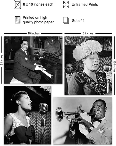 Miniatura 2 de Conjunto de Fotos Vintage de Músicos Afroamericanos - Billie Holiday, Ella Fitzgerald, Duke Ellington, Satchmo, Louis Armstrong - Arte de Pared
