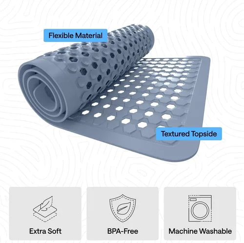 Miniatura 4 de Gorilla Grip - Alfombrilla de ducha patentada, 21 x 21 pulgadas, lavable, cuadrada, para ducha con agujeros de drenaje, ventosas. Azul cielo (Opaque)