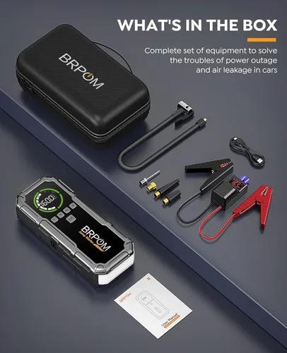 Miniatura 8 de Arrancador de batería con compresor de aire, BRPOM 8000A arrancador de batería portátil para automóvil (todo gasolina/12L diésel), paquete