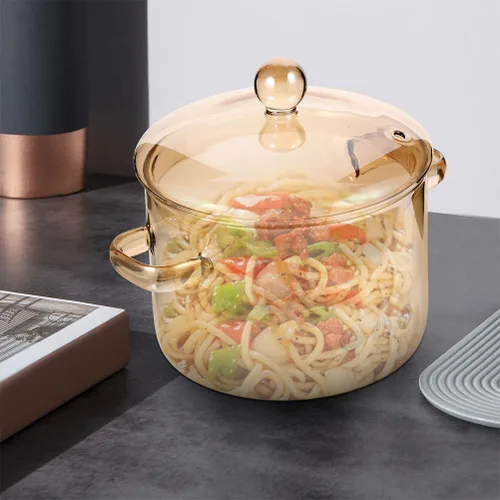 Miniatura 4 de Cacerola de vidrio con tapa, cacerola de vidrio con tapa, juego de utensilios de cocina para pasta, sopa, leche, alimentos, fideos instantáneos..
