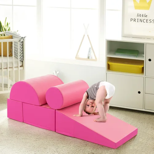 Miniatura 9 de Costzon 5 piezas de juguetes de escalada para niños pequeños, estructura de juego de bloques de espuma suave, escaladores para el desarrollo Rosa