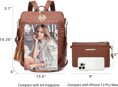 Miniatura 78 de MKP COLLECTION Mochila de moda para mujer, bolsa convertible grande para mujer, mochila de viaje, bolsa de hombro, juego de 2 piezas con borla, Beige