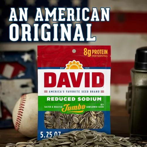 Miniatura 6 de DAVID Semillas de girasol jumbo reducidas en sodio, sabor original, aperitivo de béisbol del día del padre para papá, 5.25 onzas