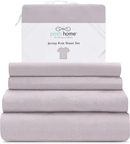 Miniatura 16 de Posh Home Juego de sábanas de punto de jersey, sábanas de 3 piezas, sábanas de jersey de algodón transpirable y suave, incluye sábana encimera