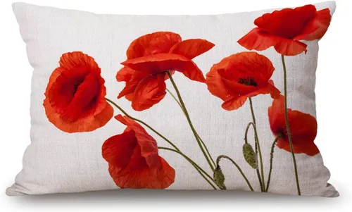 Solekla, Fundas de almohada con flores de amapola estilo granja de 12x20 pulgadas, Funda de almohadón decorativa para el hogar, Funda de cojín para