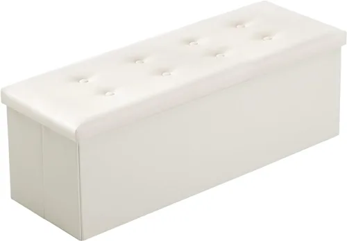 Miniatura 8 de YOUDENOVA Otomana plegable de almacenamiento, otomana de piel sintética, reposapiés otomano, asiento acolchado para dormitorio y sala de estar, Beige