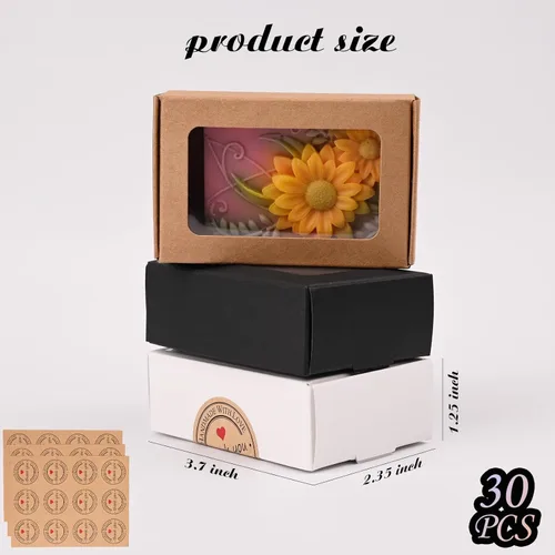 Miniatura 2 de Moukiween 30 cajas de jabón multicolor para jabón casero, 3.54 x 2.36 x 1.18 pulgadas, cajas de regalo de embalaje de jabón con ventana, pequeñas