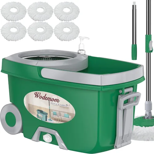 Juego de fregona giratoria y cubo de dos compartimentos, juego de fregona y cubo con escurridor, fregona giratoria de 360° para limpieza de pisos