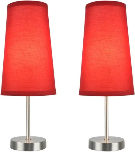 Miniatura 2 de Aspen Creative 40084-2, juego de 2 lámparas de mesa con 1 candelabro, diseño contemporáneo en níquel satinado, 14 1/4 pulgadas de alto, rojo