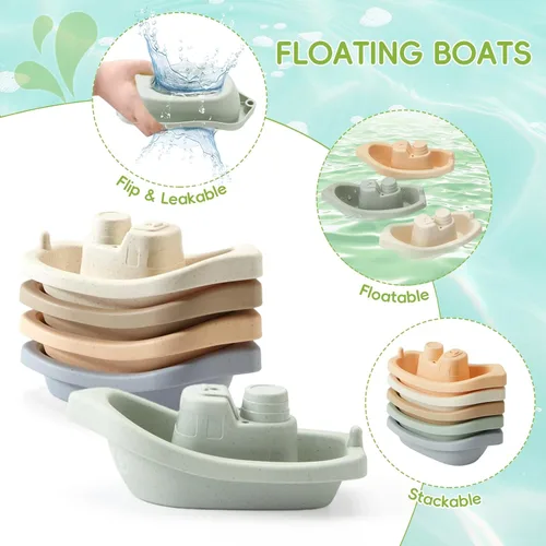 Miniatura 6 de Juguetes de baño para bebés, 9 unidades, juguetes de baño sin moho para bebés de 6 a 12 meses, juguetes de baño de silicona fácil de limpiar