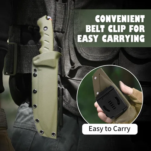 Miniatura 6 de Jasni Cuchillo de caza de supervivencia con funda, acero inoxidable, mango antideslizante completo, cuchillo táctico de hoja fija de 11 pulgadas