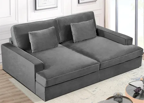 Miniatura 5 de Container Furniture Direct Moderno sofá cama de terciopelo con diseño lujoso, elegante centro de mesa para salas de estar elegantes y cómodos Gris
