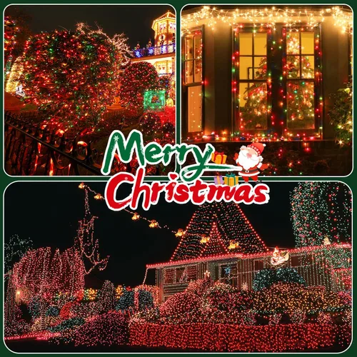 Miniatura 2 de OZS- Guirnalda de luces de Navidad rojas y verdes, paquete de 2 unidades enchufables entre sí, 164 pies en total, 400 focos LED para exteriores e