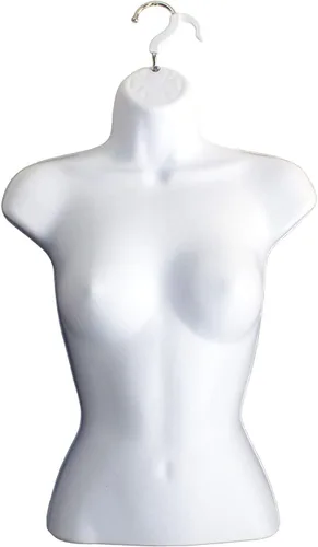 Miniatura 8 de Juego de maniquí blanco con espalda hueca para hombre y mujer, con clips para ropa, soportes de metal y postes de metal y ganchos para colgar
