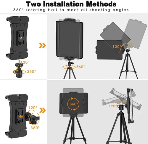 Miniatura 2 de Adaptador de trípode para tablet con cabeza esférica, soporte para tabletas de 4.7 a 12.9 pulgadas, compatible con iPad Pro, Air, Mini, Selfie