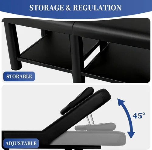 Miniatura 3 de Mesa de terapia física estacionaria plegable, cama de masaje con pecho abierto, cama de masaje ajustable en altura con respaldo, mesa de terapia