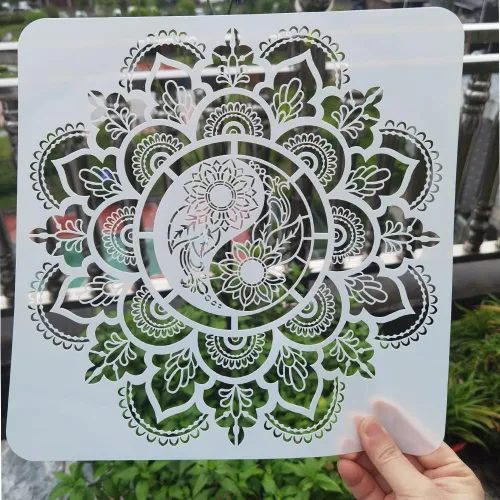 Miniatura 4 de Plantilla DIY para manualidades 30x30 cm Floral Mandala Yinyang Plantilla reutilizable para muebles, manualidades en madera, álbum de recortes